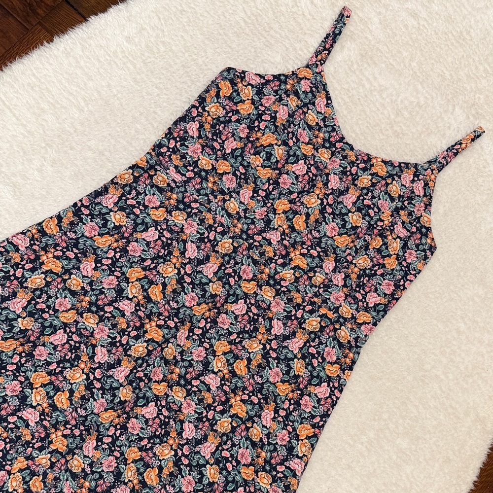 Old Navy Navy Floral Slip Dress with Pink and Orange Roses
